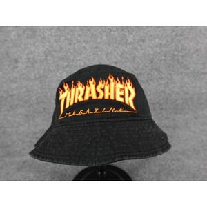 Thrasher Bucket Hat‎ Unisex OS Black Good Flame Logo Magazine Embroidered Skater